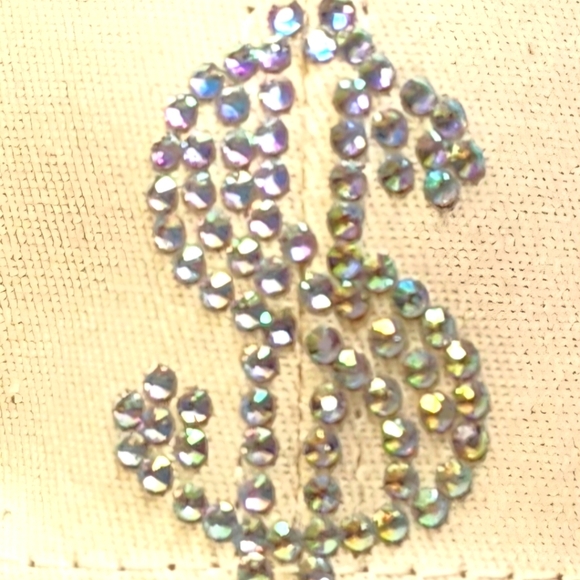 Aroura Borealis Rhinestone Dollar Sign Beige Baseball Cap - Picture 13 of 14